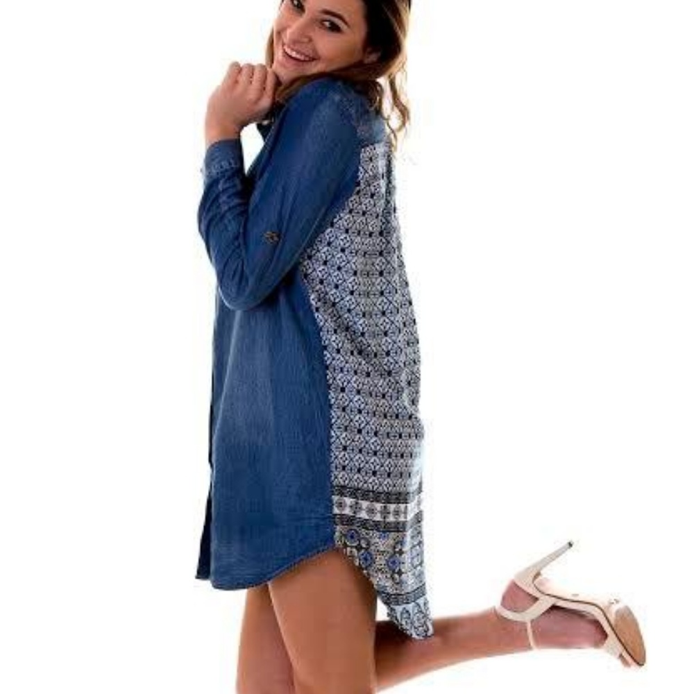 Printed Back Denim Dress/Tunic